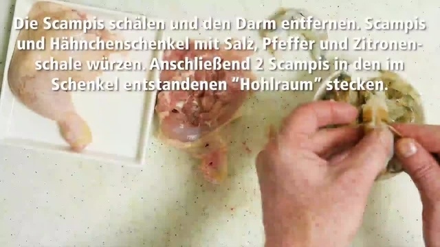 Frisch vom Markt: Mit Scampi gefüllte Hähnchenschenkel