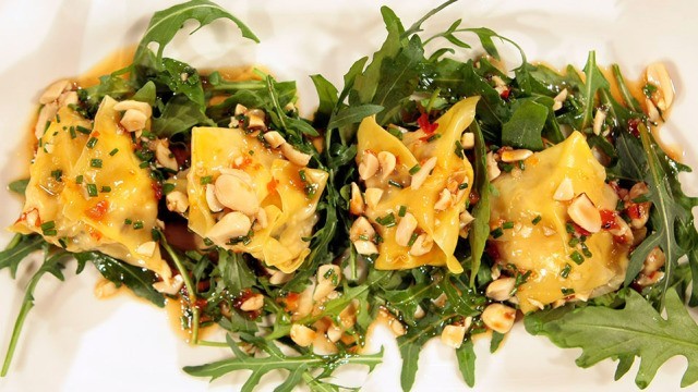 Wan Tan mit Lachs und Garnelen