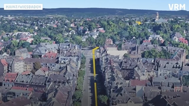 3D-Flug über den Linienverlauf der City-Bahn Wiesbaden
